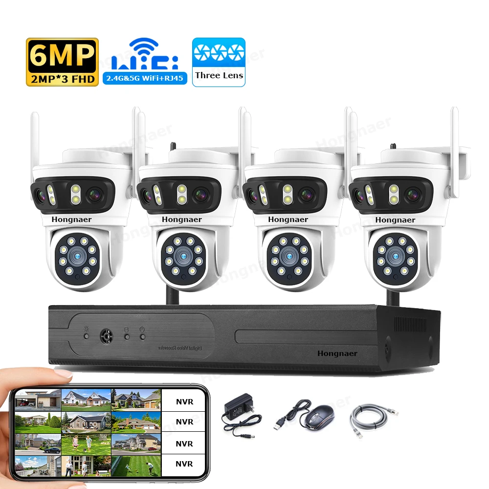 Home Security Camera - 2026 Hongnaer 6MP 4CH 3 Lens