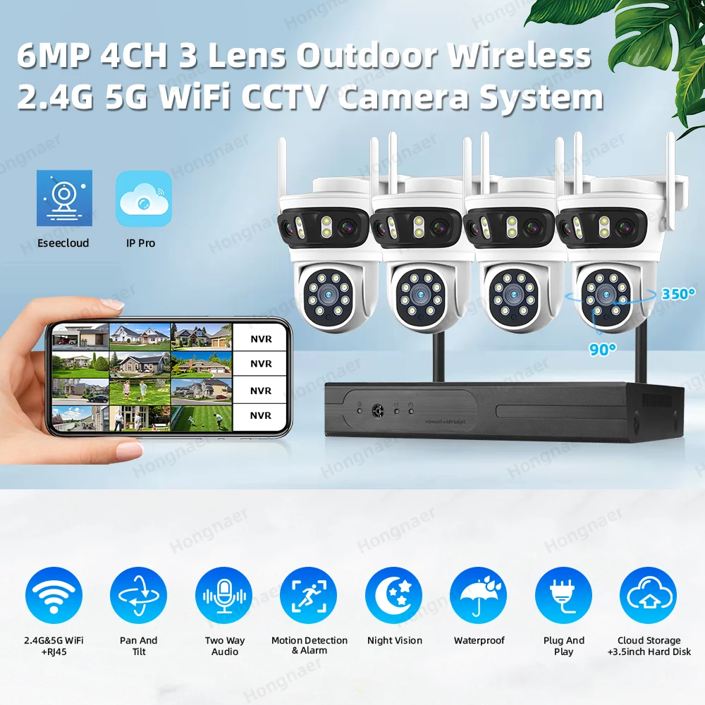 2026 Hongnaer 6MP 4CH 3 Lens 2 - Home Security Camera ulasan dan harga